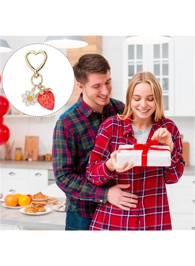 Cute Strawberry Keychain, Y2k Aesthetic Daisy Flower Heart Keyring Bag Charm Accessories for Women Purse Backpack Gift