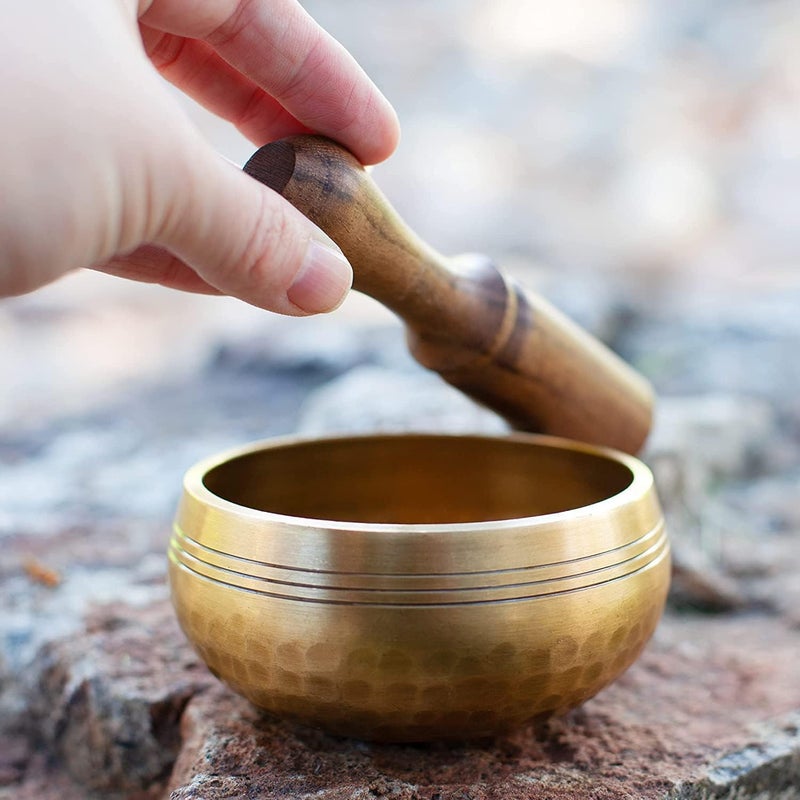 FASHERATI Tibetan Singing Bowl for Meditation - 5 Inch Gold Buddhist Bowl, Handcrafted for Mindfulness, Holistic Sound and 7 Chakra Healing - Image 5
