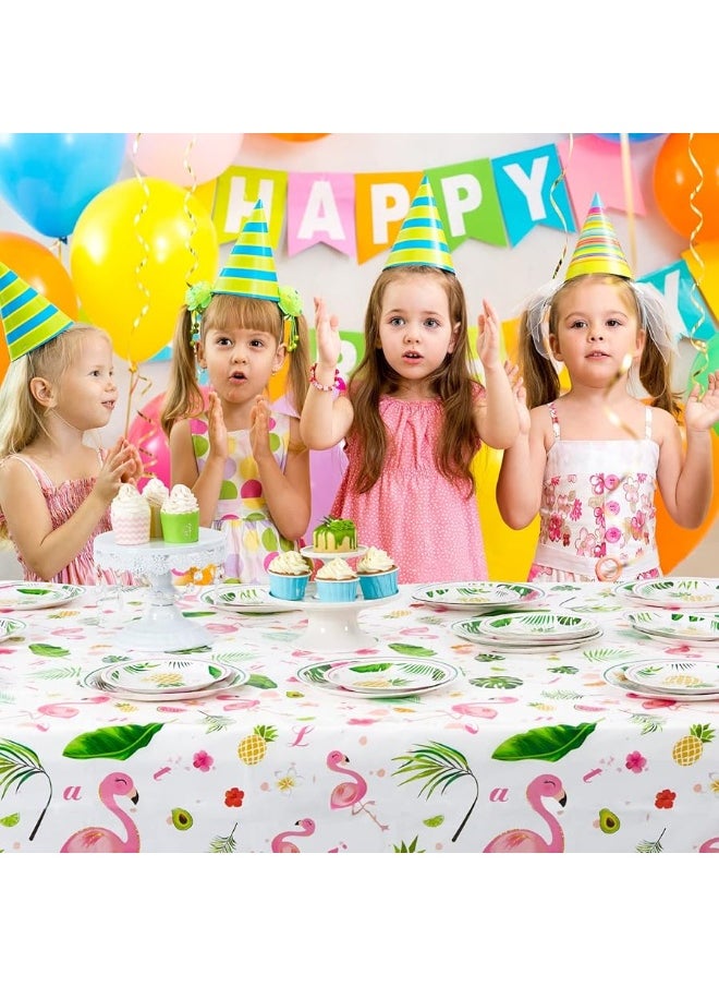 Wernnsai - WERNNSAI Flamingo Tablecloth - 108''x 54'' Tropical Luau Party Disposable Plastic Table Cover Pineapple Party Supplies for Kid Girl Picnic Birthday Party Decoration - Image 1