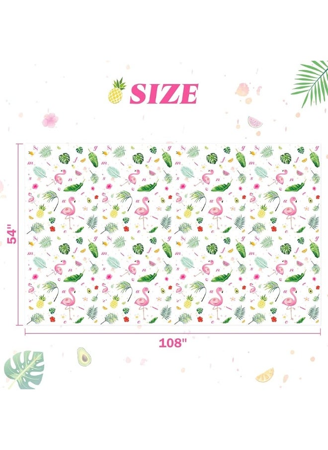 Wernnsai - WERNNSAI Flamingo Tablecloth - 108''x 54'' Tropical Luau Party Disposable Plastic Table Cover Pineapple Party Supplies for Kid Girl Picnic Birthday Party Decoration - Image 1
