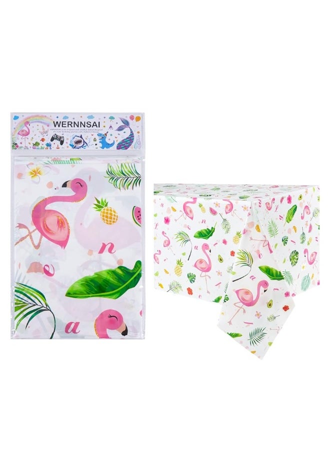 Wernnsai - WERNNSAI Flamingo Tablecloth - 108''x 54'' Tropical Luau Party Disposable Plastic Table Cover Pineapple Party Supplies for Kid Girl Picnic Birthday Party Decoration - Image 1