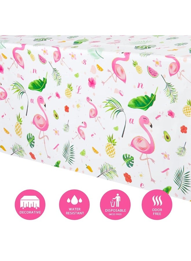 Wernnsai - WERNNSAI Flamingo Tablecloth - 108''x 54'' Tropical Luau Party Disposable Plastic Table Cover Pineapple Party Supplies for Kid Girl Picnic Birthday Party Decoration - Image 1