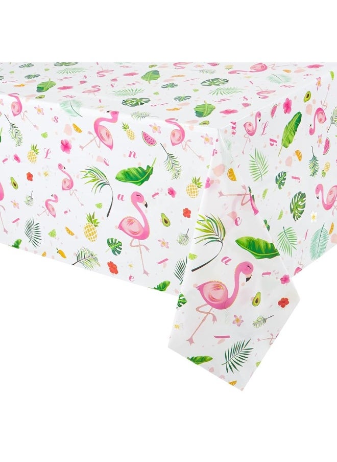 Wernnsai - WERNNSAI Flamingo Tablecloth - 108''x 54'' Tropical Luau Party Disposable Plastic Table Cover Pineapple Party Supplies for Kid Girl Picnic Birthday Party Decoration - Image 1