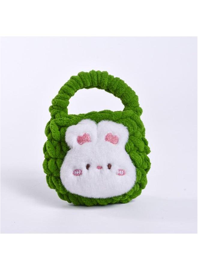 Pink Cute Cyber Red Bear Lion Wake Flower Plush Hand-woven Drop-resistant Headphone Bag Bluetooth Protective Cover Finished Product-Color:Blush Bunny Green - Image 1