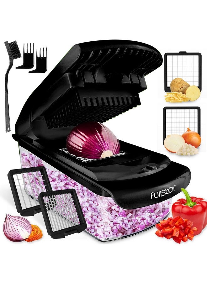 فل ستار مفرمة خضراوات وقطاعة حلزونية من فولستار - مفرمة طعام مع حاوية، قطاعة فواكه، أدوات مطبخ وملحقاتها، أساسيات منزلية (2 في 1، أسود) - Image 1