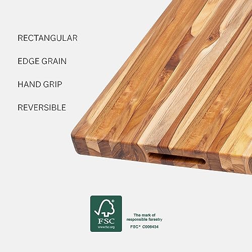 Teakhaus Cutting Board - Large (L) Wood Cutting Board with Grip Handles - Reversible Teak Edge Grain Wood - Knife Friendly - FSC Certified - Image 3