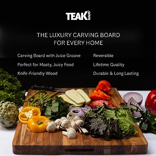 Teakhaus Cutting Board - Large (L) Wood Cutting Board with Grip Handles - Reversible Teak Edge Grain Wood - Knife Friendly - FSC Certified - Image 4