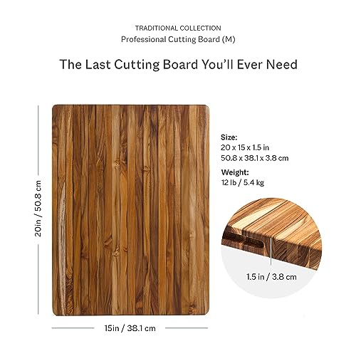 Teakhaus Cutting Board - Large (L) Wood Cutting Board with Grip Handles - Reversible Teak Edge Grain Wood - Knife Friendly - FSC Certified - Image 2