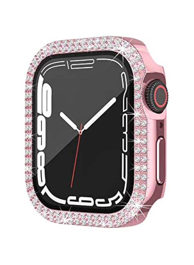 Compatible for Apple Watch Case Built in Tempered Glass Screen Protector 41mm Series 9 8 7 Crystal Diamond Rhinestone Bumper Bling Cases iWatch Protective Cover for Women Girls, Pink - Image 2