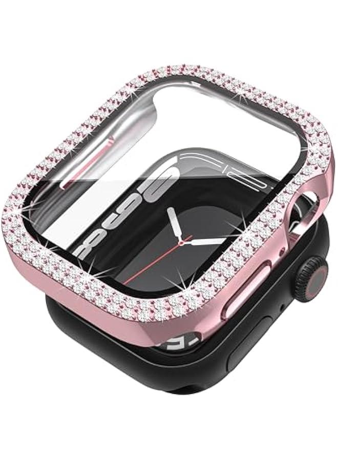 Compatible for Apple Watch Case Built in Tempered Glass Screen Protector 41mm Series 9 8 7 Crystal Diamond Rhinestone Bumper Bling Cases iWatch Protective Cover for Women Girls, Pink - Image 1