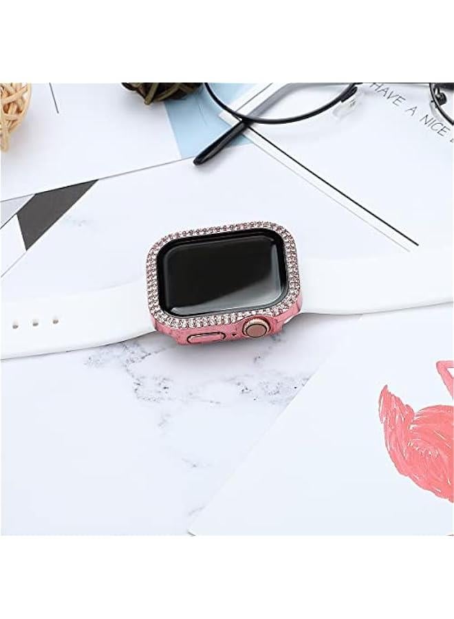 Compatible for Apple Watch Case Built in Tempered Glass Screen Protector 41mm Series 9 8 7 Crystal Diamond Rhinestone Bumper Bling Cases iWatch Protective Cover for Women Girls, Pink - Image 5