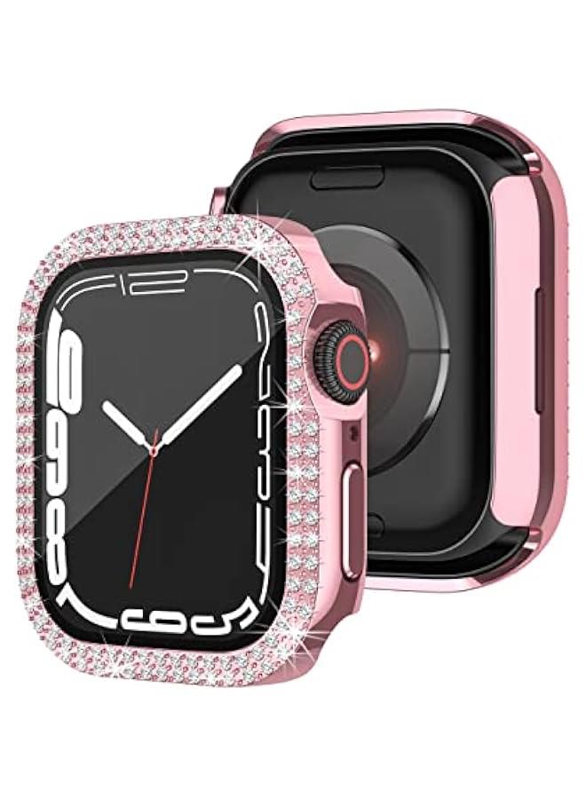 Compatible for Apple Watch Case Built in Tempered Glass Screen Protector 41mm Series 9 8 7 Crystal Diamond Rhinestone Bumper Bling Cases iWatch Protective Cover for Women Girls, Pink - Image 4