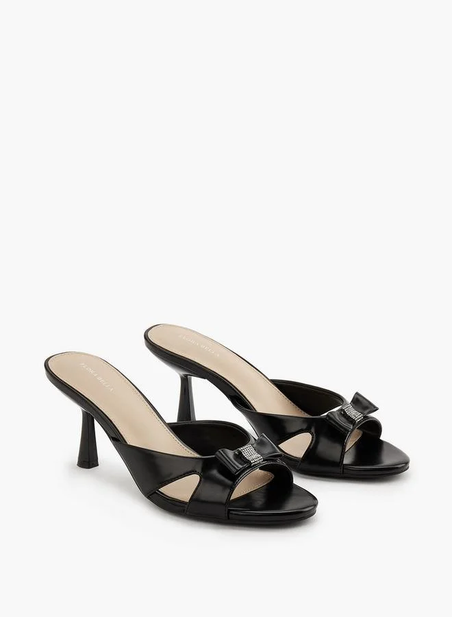 Flora Bella By Shoexpress Flora Bella Embellished Bow Slip-On Sandals With Flared Heel