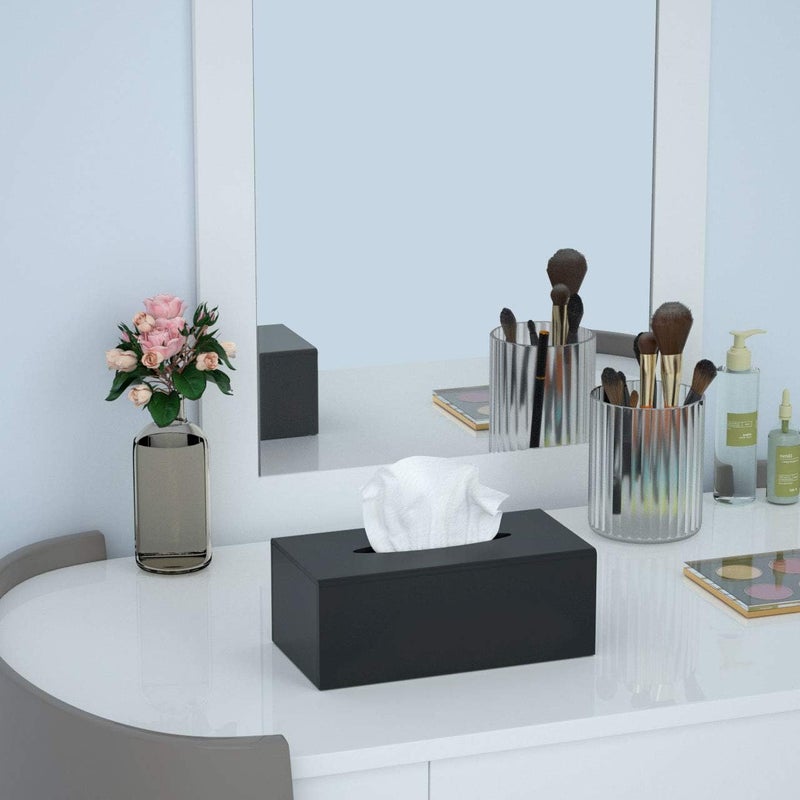 FEMELI Acrylic Tissue Box Cover,Rectangular Facial Tissue Holder Case Dispenser for Bathroom Kitchen Bedroom Office with Magnet Locking Bottom,Black - Image 5