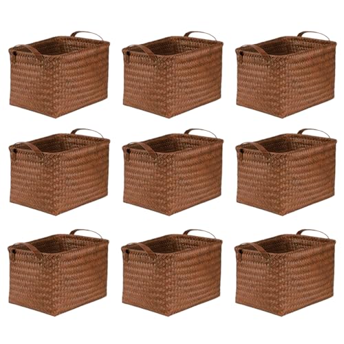 BROWNLILY Handwoven Clothes Basket Laundry Hampers Large Wicker Storage Baskets for Shelves Blankets Closet Storage Bins Car Bedroom Bathroom Organizers and Storage Bath (9, Brown) - Image 1
