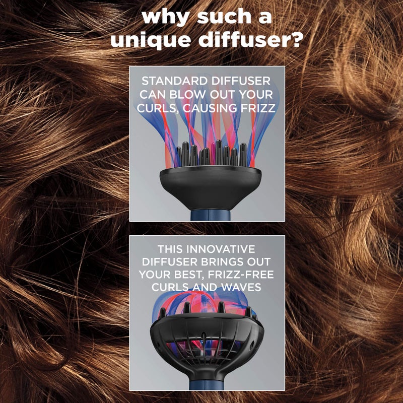 CONAIR INFINITIPRO BY CONAIR Hair Dryer with Innovative Diffuser | Enhances Curls and Waves while Reducing Frizz | Dark Blue | Packaging May Vary - Image 3