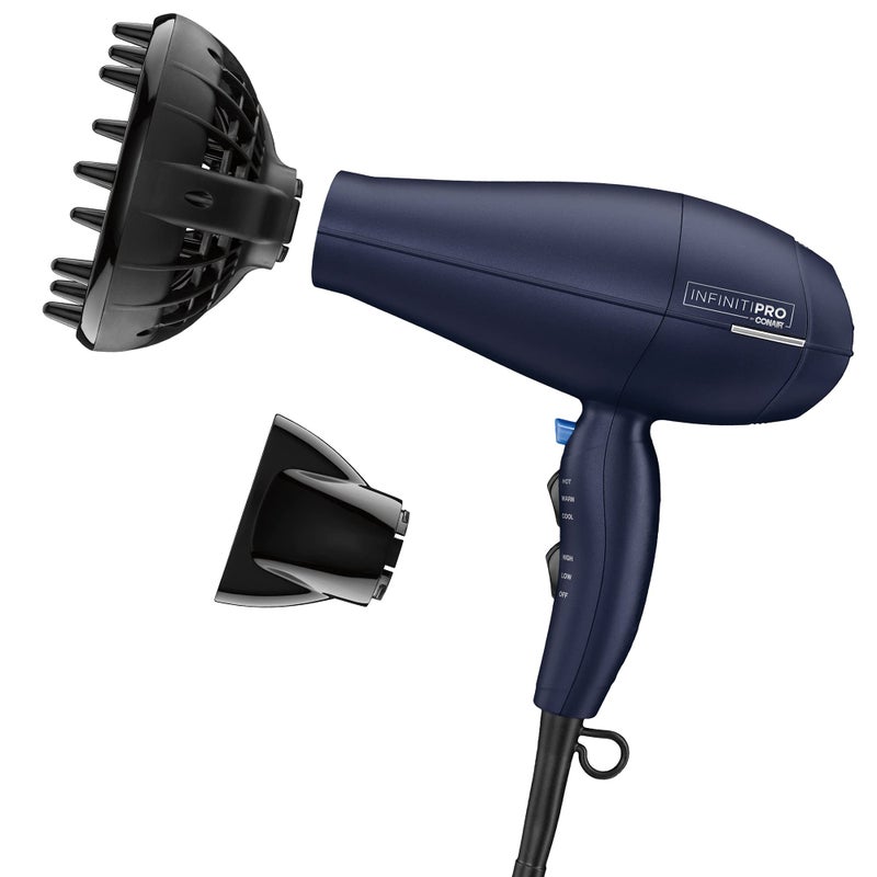 CONAIR INFINITIPRO BY CONAIR Hair Dryer with Innovative Diffuser | Enhances Curls and Waves while Reducing Frizz | Dark Blue | Packaging May Vary - Image 1