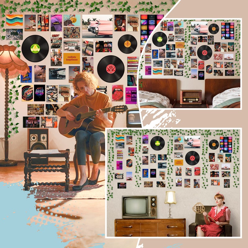 K1tpde 48PCS Wall Art Collage Prints Picture Aesthetic with Fake Vines, Retro Records Picture, Room Decor for Girls, Bedroom, Teens, Colorful Collage Kit - Image 5