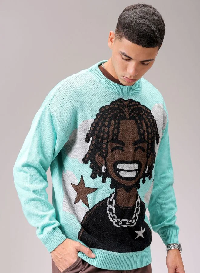 شركة المرآب الهندية Men Oversized Character Crew Neck Sweater