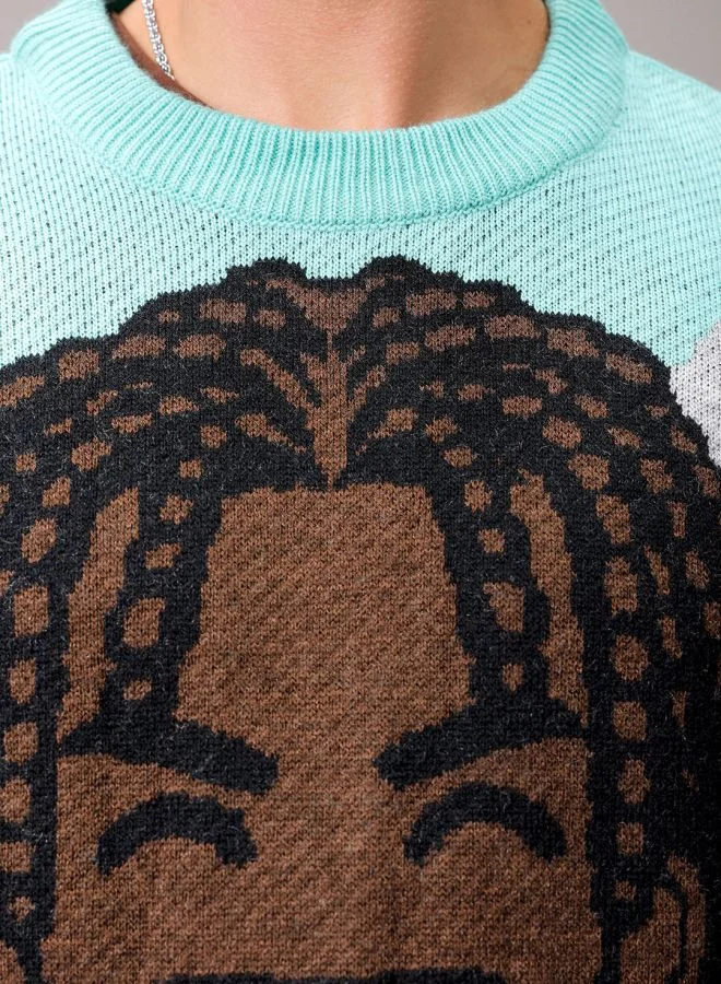 شركة المرآب الهندية Men Oversized Character Crew Neck Sweater