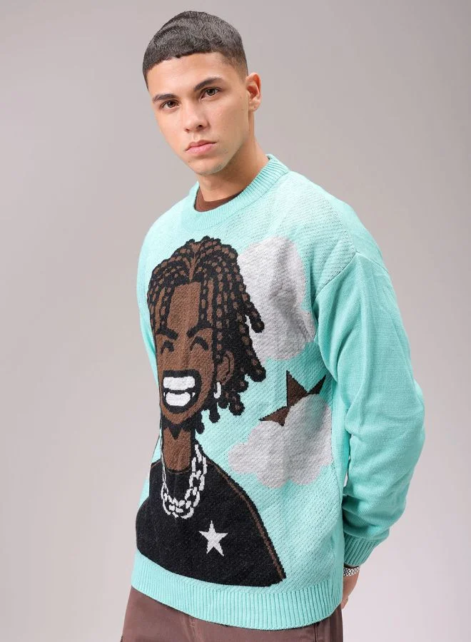 شركة المرآب الهندية Men Oversized Character Crew Neck Sweater