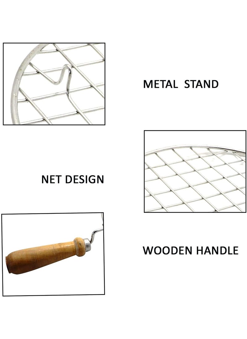 Vaishnavi Creations Stainless Steel Round Wire Roaster Wooden Handle Roasting Net Roti Jali Roti Grill Papad Grill Chapati Grill Papad Jali  - Image 3