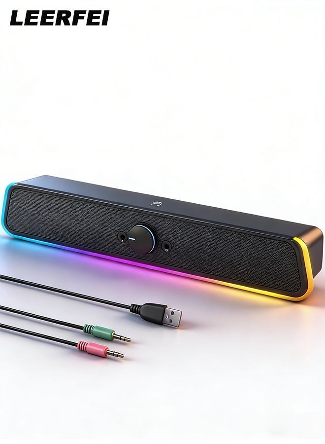 LEERFEI Computer Speakers, Soundbar Speaker with RGB LED Light and 3.5 mm Aux Connection for Game, TV, Desktop, Laptop - Image 1