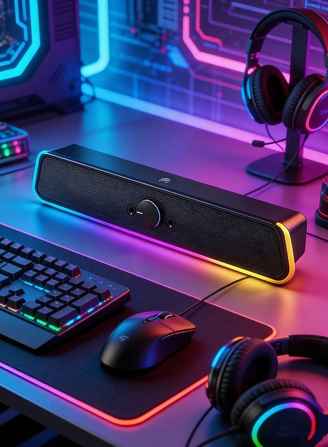 LEERFEI Computer Speakers, Soundbar Speaker with RGB LED Light and 3.5 mm Aux Connection for Game, TV, Desktop, Laptop - Image 2