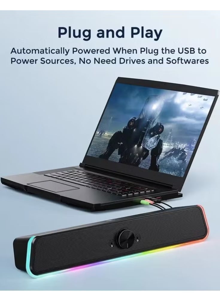 LEERFEI Computer Speakers, Soundbar Speaker with RGB LED Light and 3.5 mm Aux Connection for Game, TV, Desktop, Laptop - Image 4