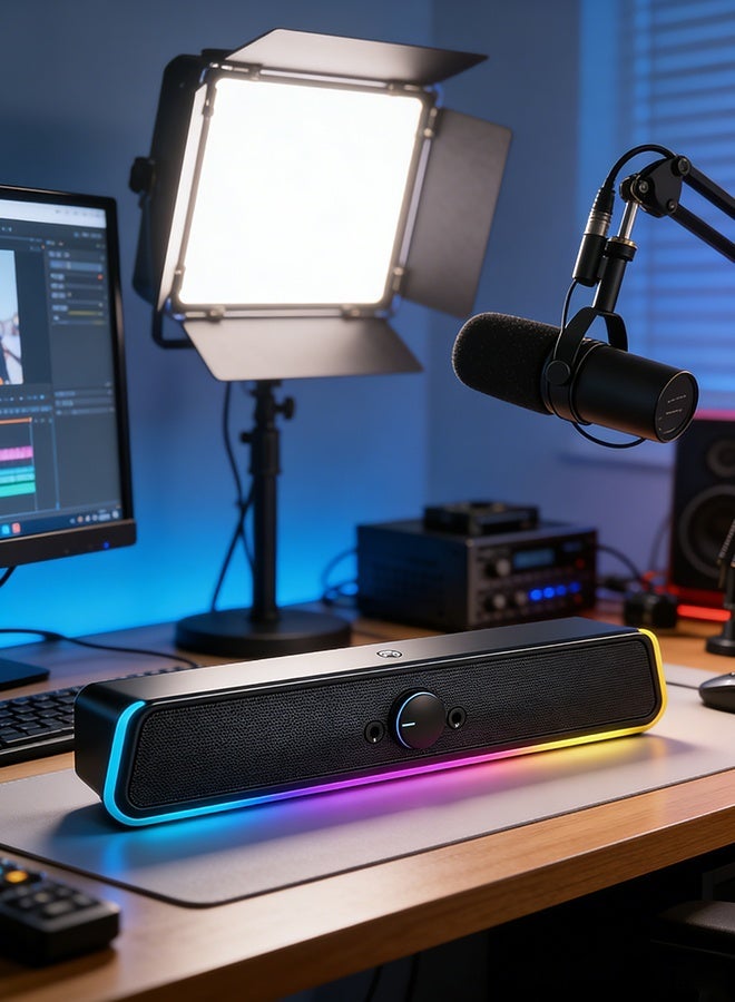 LEERFEI Computer Speakers, Soundbar Speaker with RGB LED Light and 3.5 mm Aux Connection for Game, TV, Desktop, Laptop - Image 3