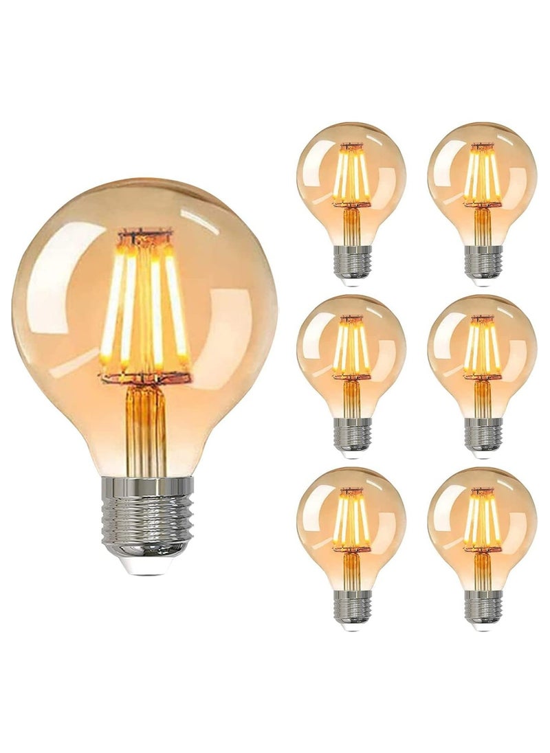 هو آقي آنغ وانغ خمر E27 إديسون لمبات LED لمبات الإضاءة 40W ما يعادل ، 2200K أبيض دافئ ، لمبات زخرفية زجاجية كهرمانية عتيقة ، لمبات خيوط G80 4W LED ، حزمة من 6 ، ضوء أصفر  - Image 1