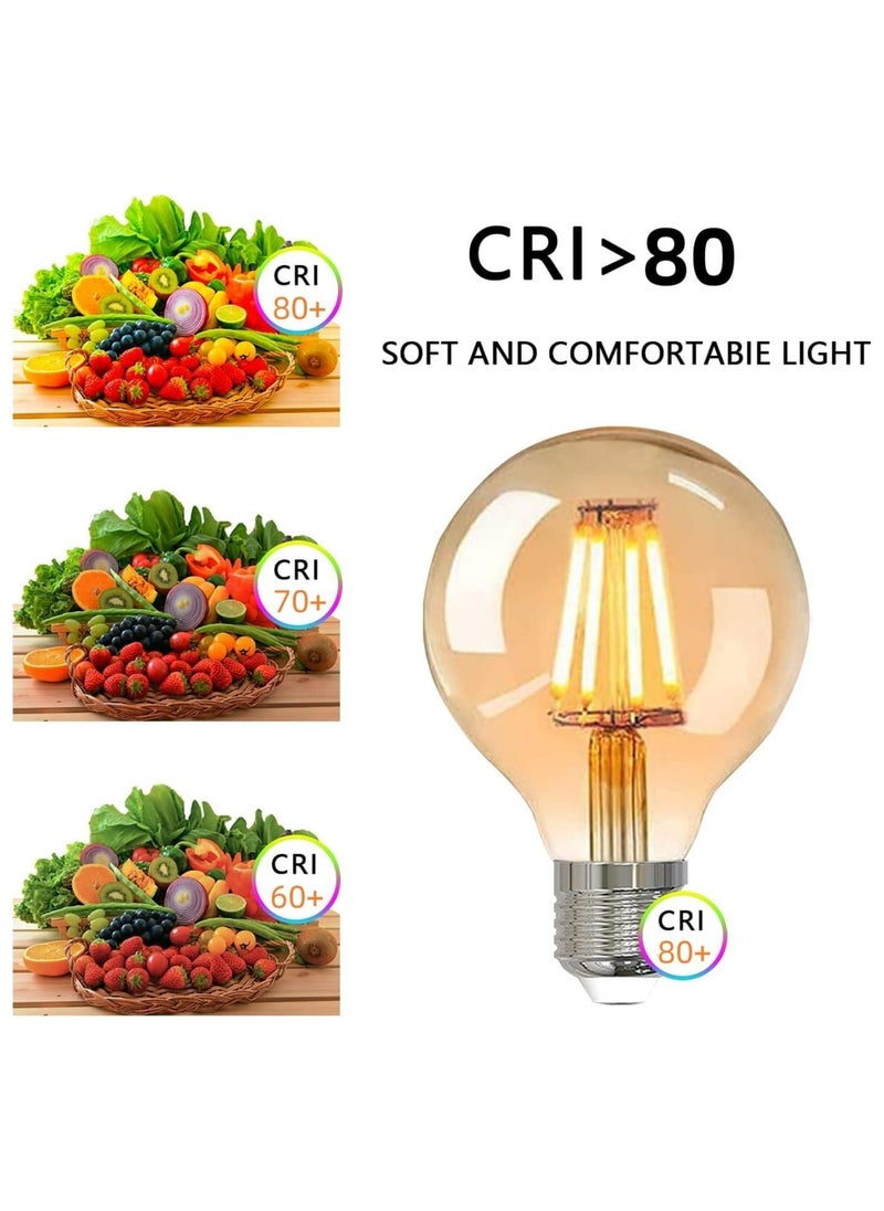 هو آقي آنغ وانغ خمر E27 إديسون لمبات LED لمبات الإضاءة 40W ما يعادل ، 2200K أبيض دافئ ، لمبات زخرفية زجاجية كهرمانية عتيقة ، لمبات خيوط G80 4W LED ، حزمة من 6 ، ضوء أصفر  - Image 4