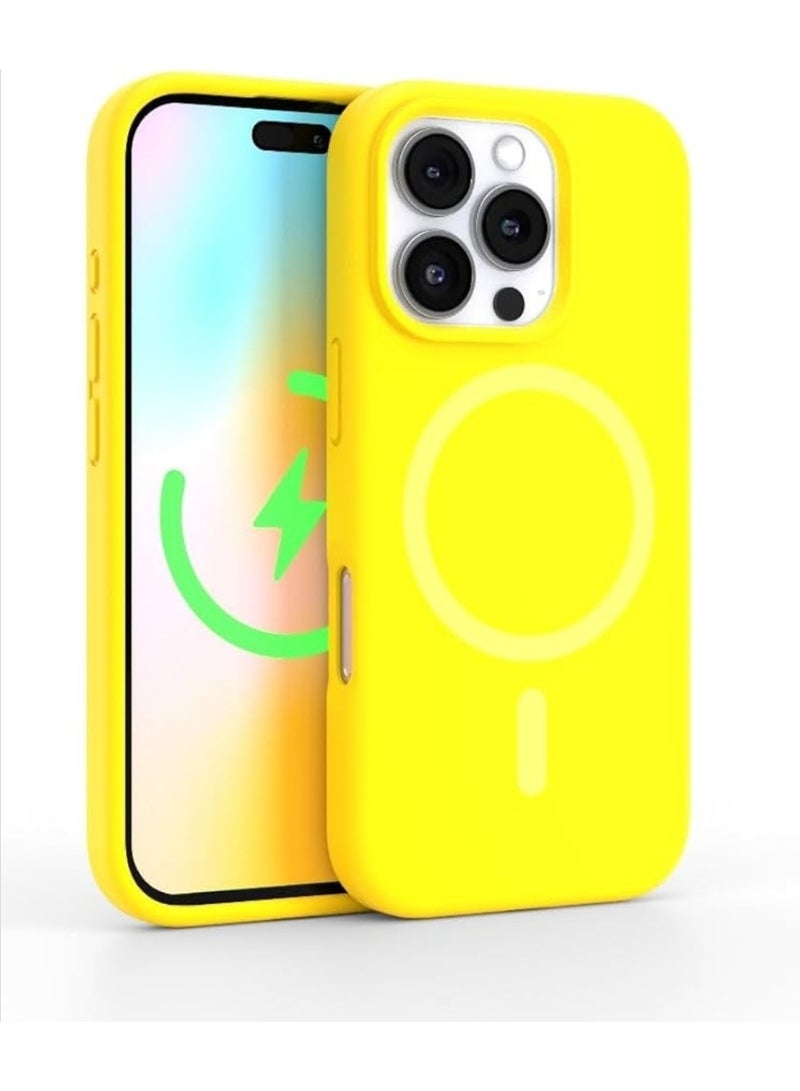 iPhone 16 Pro Case Shockproof Back Cover 5-Layer Silicone Anti-Scratch Shockproof Dirt-Resistant Multicolor MagSafe Silky Soft Touch Natural Microfiber Lining (yellow) - Image 1