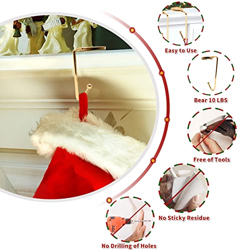 365park Christmas Mantle Stocking Holders Set of 6 - Upgrade Non-Slip Fireplace Hangers, Lightweight Metal Hooks for Christmas Party Decoration (Gold) - Image 4