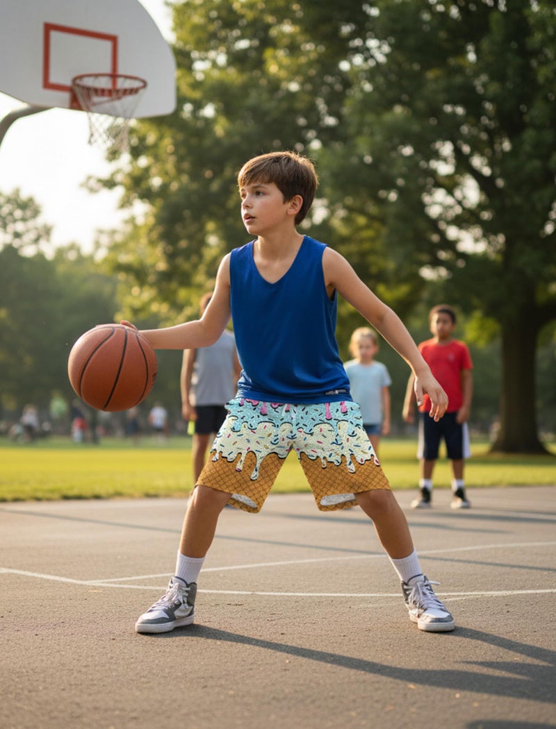 Cozople Shorts for Boys Pink Ice Cream Drip Athletic Shorts Size 12 Basketball Shorts for Casual Training - Image 3