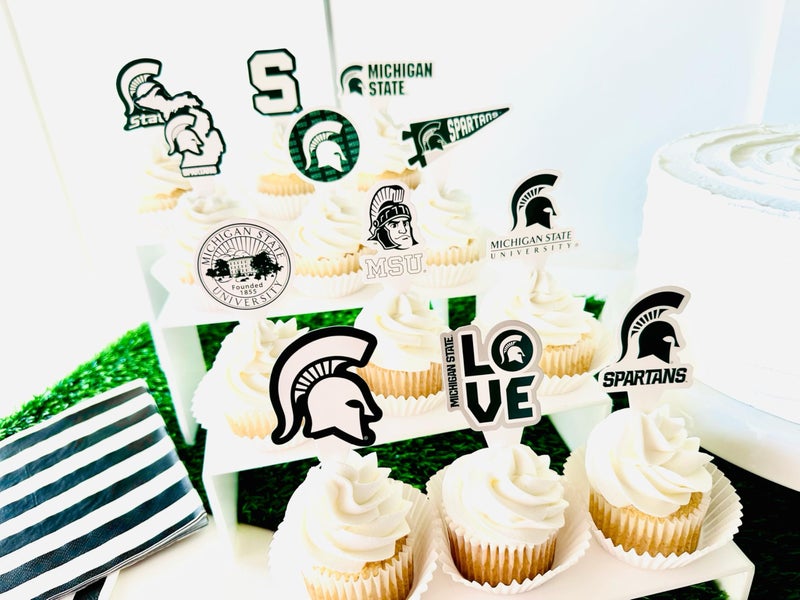 PartyKandy Michigan State Spartans Cupcake Toppers (24 Pcs) Michigan State University Party Supplies for Football  Birthday Gift  Graduation Party Decorations (Michigan State Spartans) - Image 3