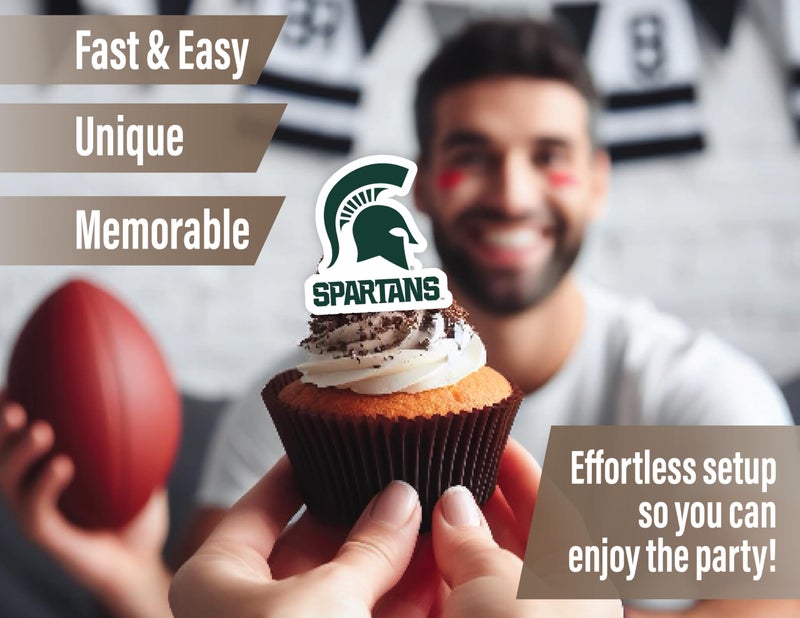 PartyKandy Michigan State Spartans Cupcake Toppers (24 Pcs) Michigan State University Party Supplies for Football  Birthday Gift  Graduation Party Decorations (Michigan State Spartans) - Image 2