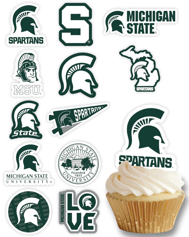 PartyKandy Michigan State Spartans Cupcake Toppers (24 Pcs) Michigan State University Party Supplies for Football  Birthday Gift  Graduation Party Decorations (Michigan State Spartans) - Image 1