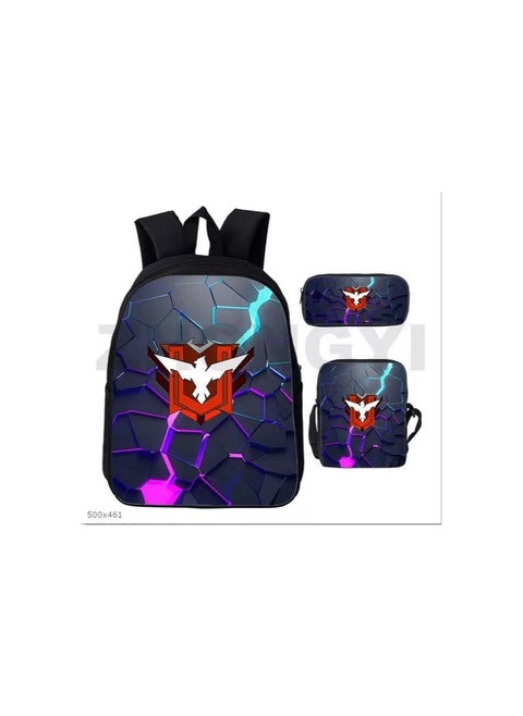 Printed backpack polyester schoolbag large-capacity cross-body bag student-T05-: gyro duel Beyblade (universal standard three-piece set)