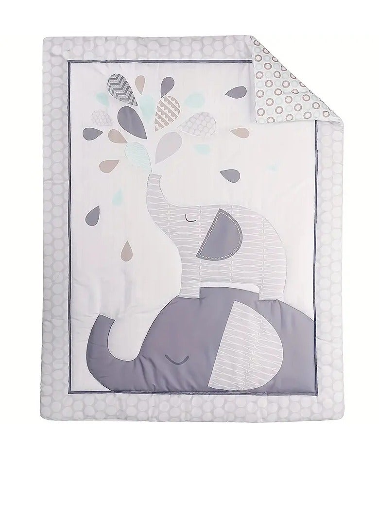 Gonice 3pcs 100% Cotton Nursery Set, Crib Bedding Set For Boys With Gray Playful Elephant Pattern, Ultra Cozy, Breathable And Skin-friendly - Image 3