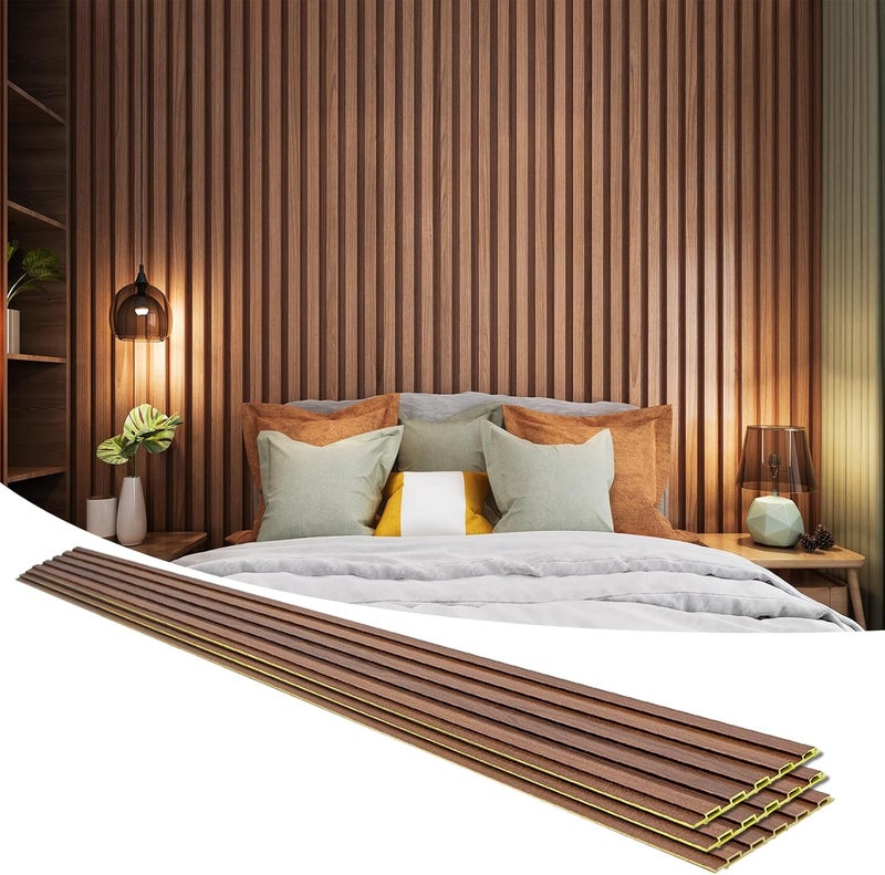 Art3d 8 Pack 96 x 6 WPC Slat Wall Panels 3D Soundproof Fluted Panel for Interior Wall Decor TV Background Bedroom Living Room  Warm Teak - Image 1