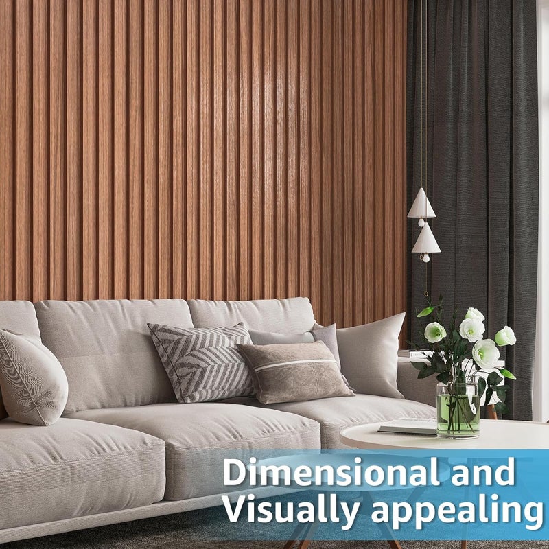 Art3d 8 Pack 96 x 6 WPC Slat Wall Panels 3D Soundproof Fluted Panel for Interior Wall Decor TV Background Bedroom Living Room  Warm Teak - Image 3