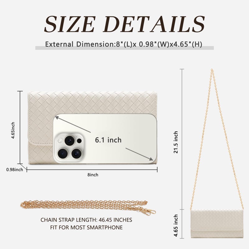 U+U Crossbody Bags for Women, Small Leather Bag with Removable Chain, Card Slots & Phone Pocket - Lightweight Purse Wallet (Beige) - Image 5