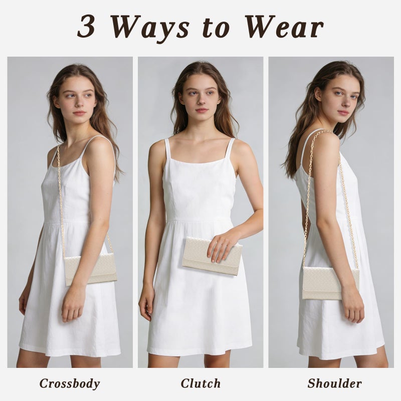 U+U Crossbody Bags for Women, Small Leather Bag with Removable Chain, Card Slots & Phone Pocket - Lightweight Purse Wallet (Beige) - Image 3