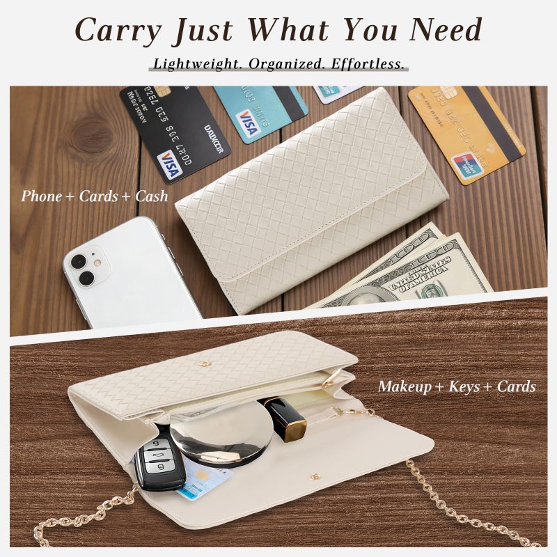 U+U Crossbody Bags for Women, Small Leather Bag with Removable Chain, Card Slots & Phone Pocket - Lightweight Purse Wallet (Beige) - Image 4
