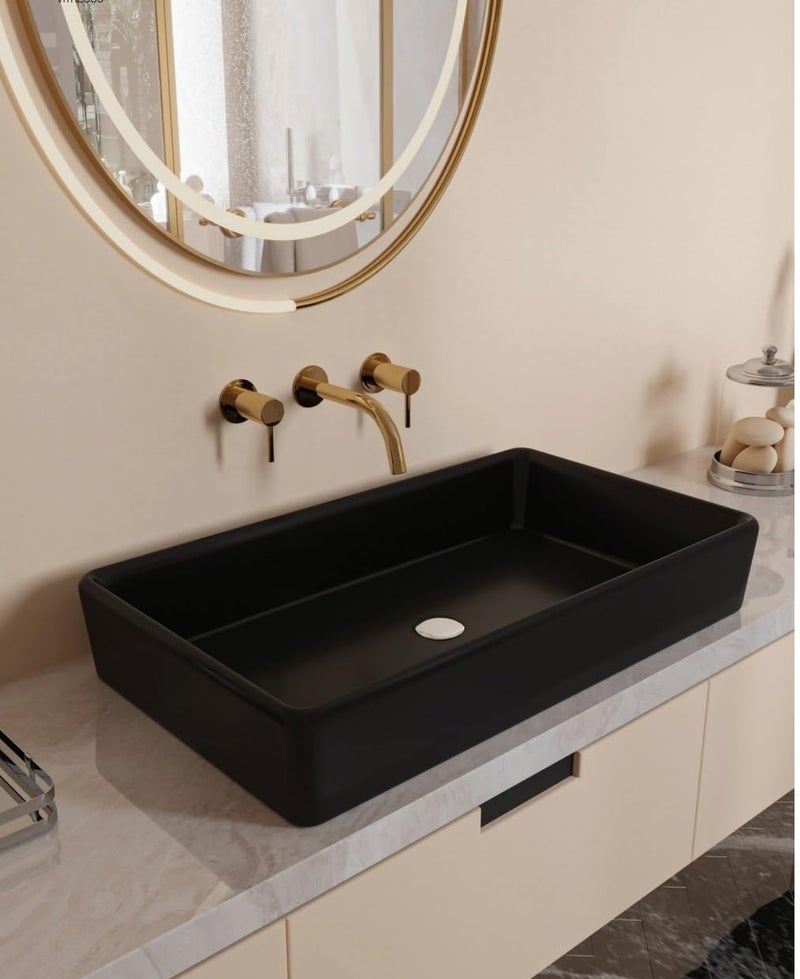 Well Set Premium Designer Ceramic Table Top Black Plan Wash Basin Size24135 45inch - Image 1