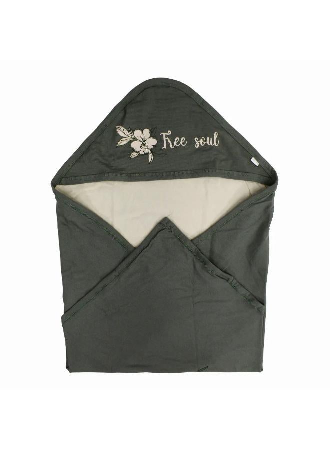 Junior Cotton Baby Blanket – Green with "Free Soul" Design - Image 1