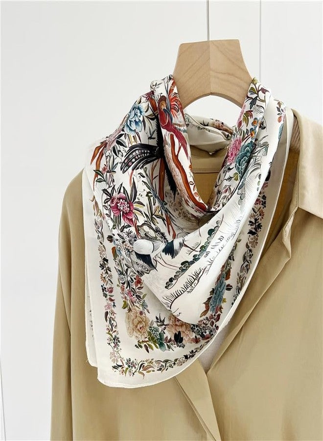 MEISEE 100% Pure Mulberry Silk Scarf 27"'x27(in) Square Scarf Head Scarf Neck scarf Headscarf for Women with Gift Packed, White Flower Flowers, 27in*27n - Image 2
