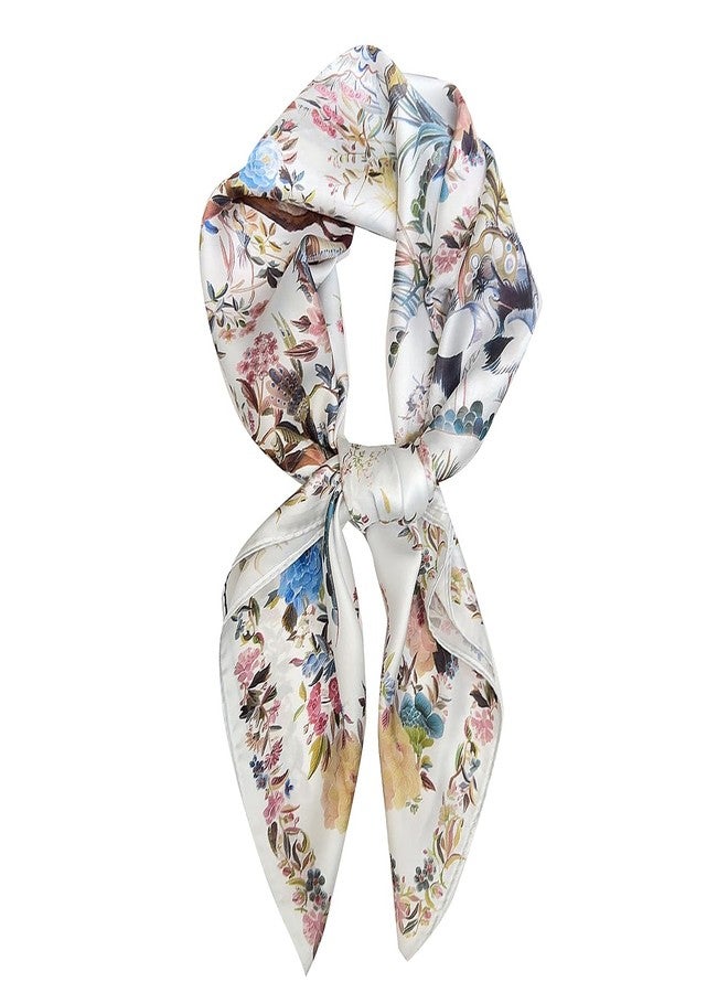 MEISEE 100% Pure Mulberry Silk Scarf 27"'x27(in) Square Scarf Head Scarf Neck scarf Headscarf for Women with Gift Packed, White Flower Flowers, 27in*27n - Image 1
