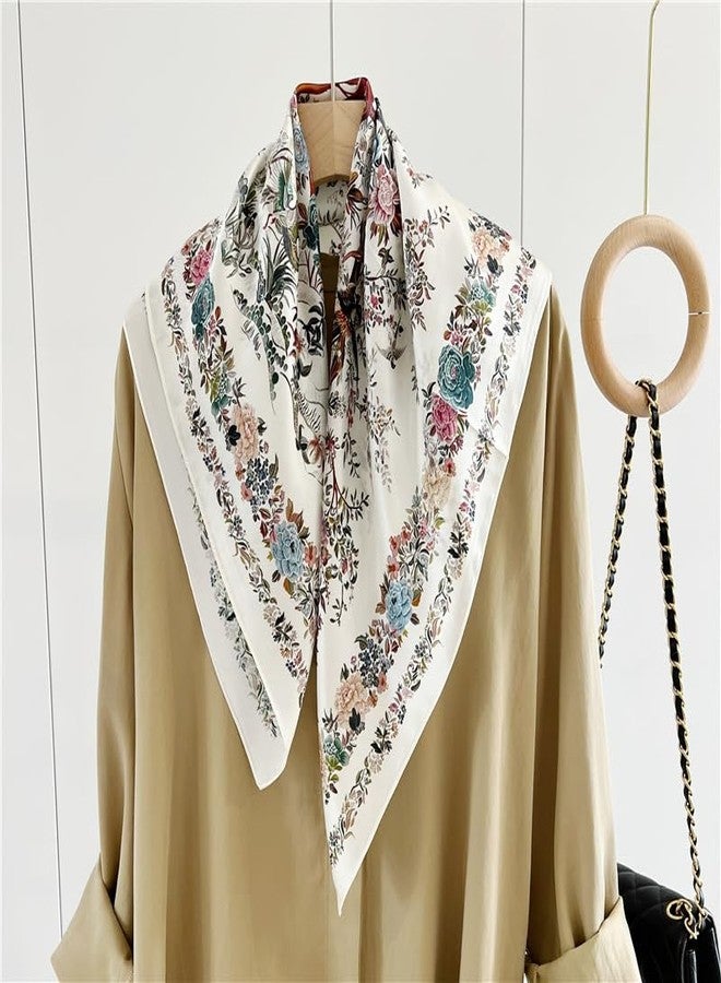 MEISEE 100% Pure Mulberry Silk Scarf 27"'x27(in) Square Scarf Head Scarf Neck scarf Headscarf for Women with Gift Packed, White Flower Flowers, 27in*27n - Image 3